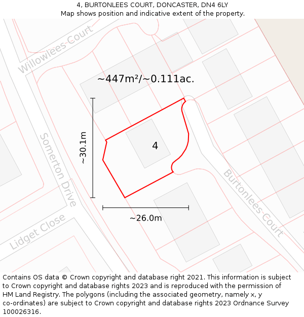 4, BURTONLEES COURT, DONCASTER, DN4 6LY: Plot and title map