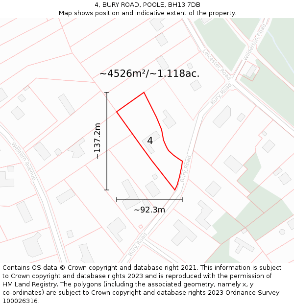 4, BURY ROAD, POOLE, BH13 7DB: Plot and title map