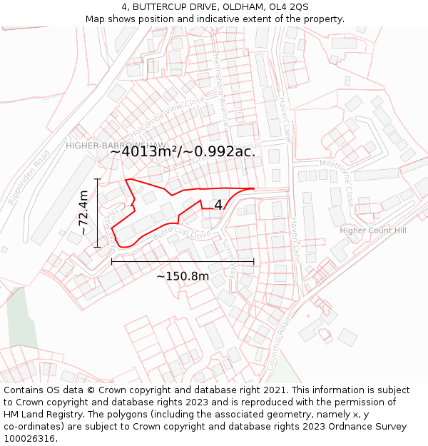 4, BUTTERCUP DRIVE, OLDHAM, OL4 2QS: Plot and title map