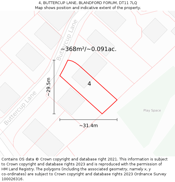 4, BUTTERCUP LANE, BLANDFORD FORUM, DT11 7LQ: Plot and title map