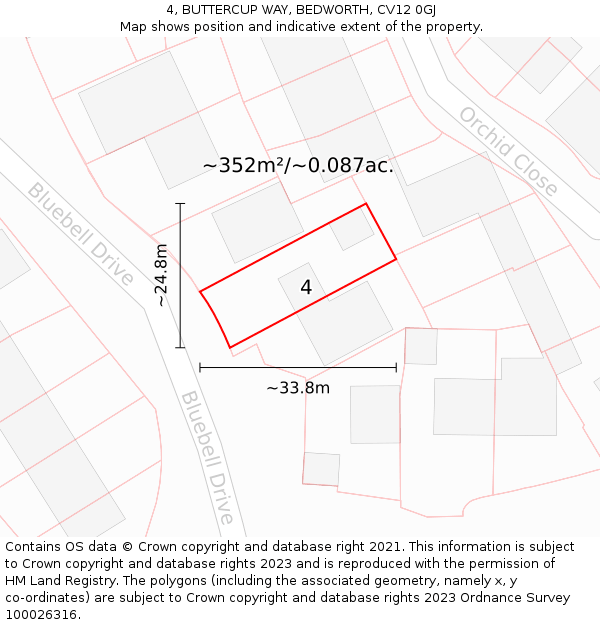 4, BUTTERCUP WAY, BEDWORTH, CV12 0GJ: Plot and title map