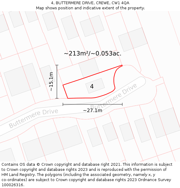 4, BUTTERMERE DRIVE, CREWE, CW1 4QA: Plot and title map