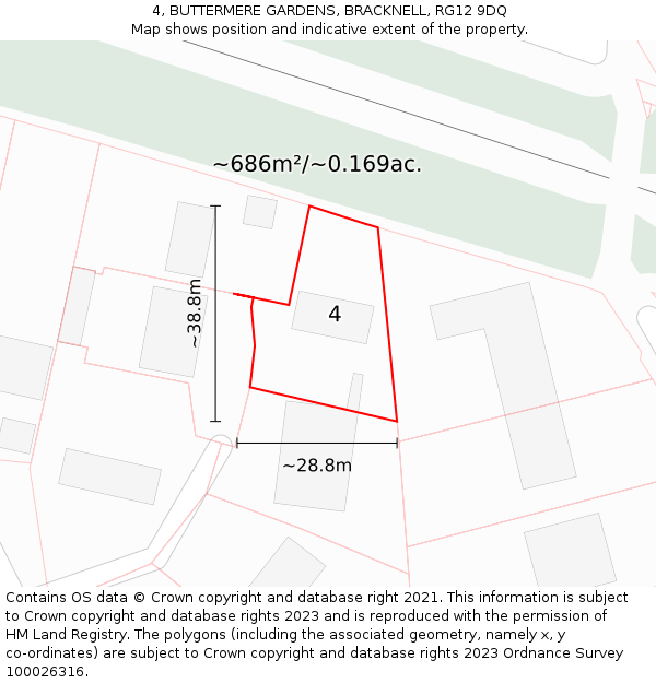 4, BUTTERMERE GARDENS, BRACKNELL, RG12 9DQ: Plot and title map