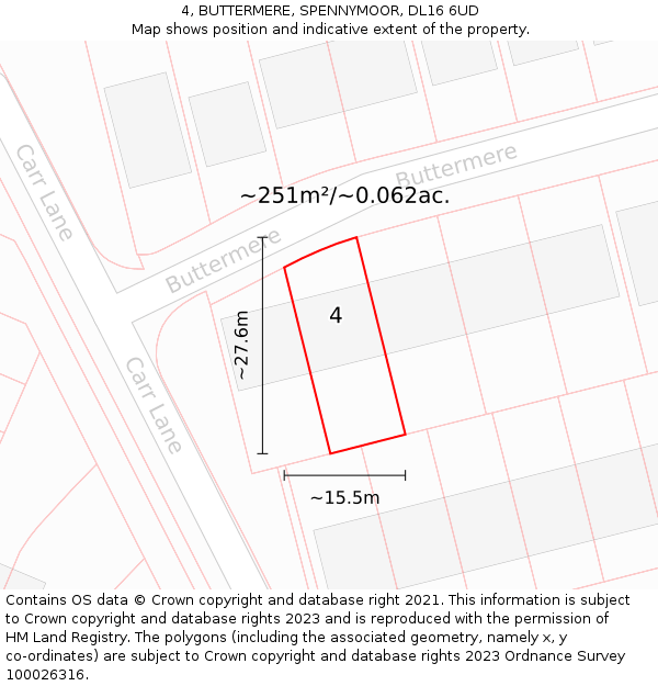 4, BUTTERMERE, SPENNYMOOR, DL16 6UD: Plot and title map