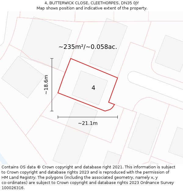 4, BUTTERWICK CLOSE, CLEETHORPES, DN35 0JY: Plot and title map