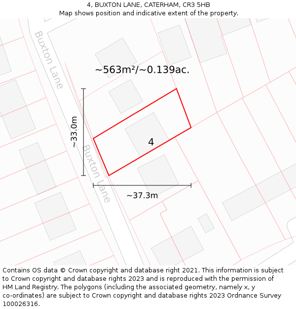 4, BUXTON LANE, CATERHAM, CR3 5HB: Plot and title map