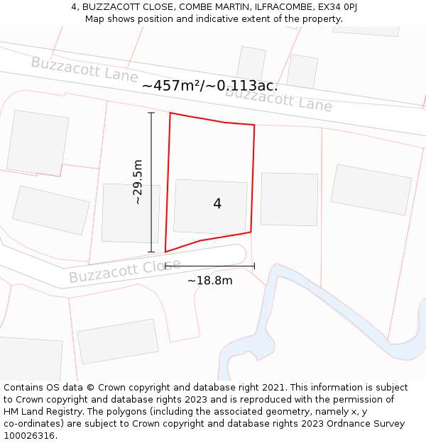 4, BUZZACOTT CLOSE, COMBE MARTIN, ILFRACOMBE, EX34 0PJ: Plot and title map