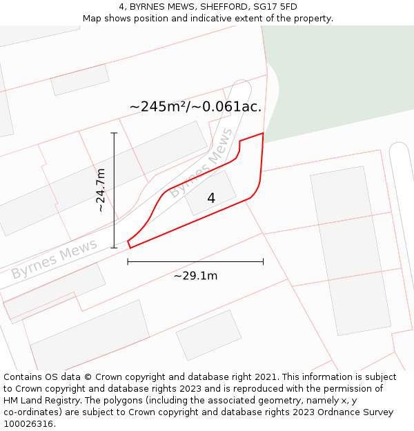 4, BYRNES MEWS, SHEFFORD, SG17 5FD: Plot and title map