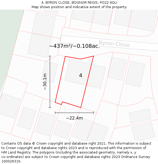 4, BYRON CLOSE, BOGNOR REGIS, PO22 6QU: Plot and title map