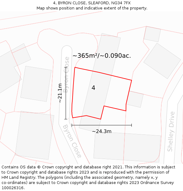 4, BYRON CLOSE, SLEAFORD, NG34 7FX: Plot and title map