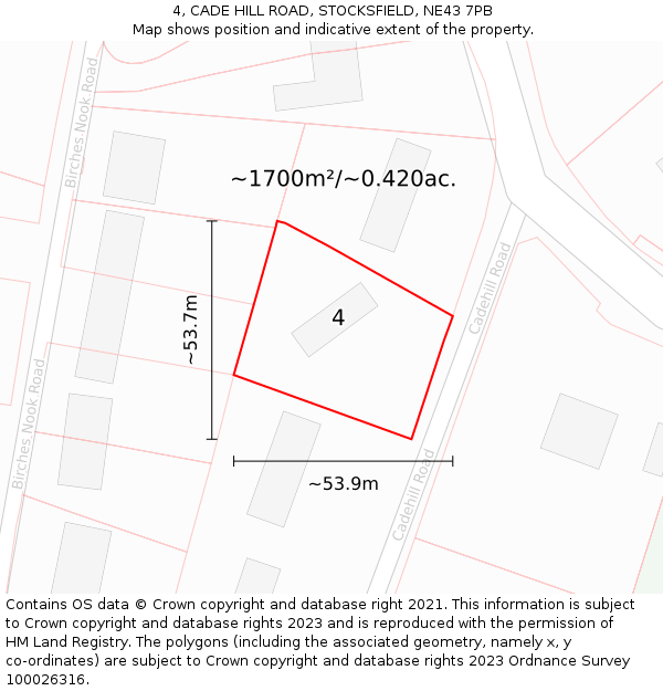 4, CADE HILL ROAD, STOCKSFIELD, NE43 7PB: Plot and title map