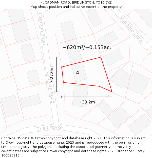 4, CADMAN ROAD, BRIDLINGTON, YO16 6YZ: Plot and title map