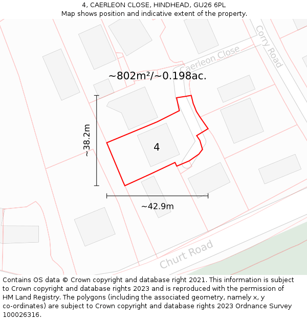 4, CAERLEON CLOSE, HINDHEAD, GU26 6PL: Plot and title map