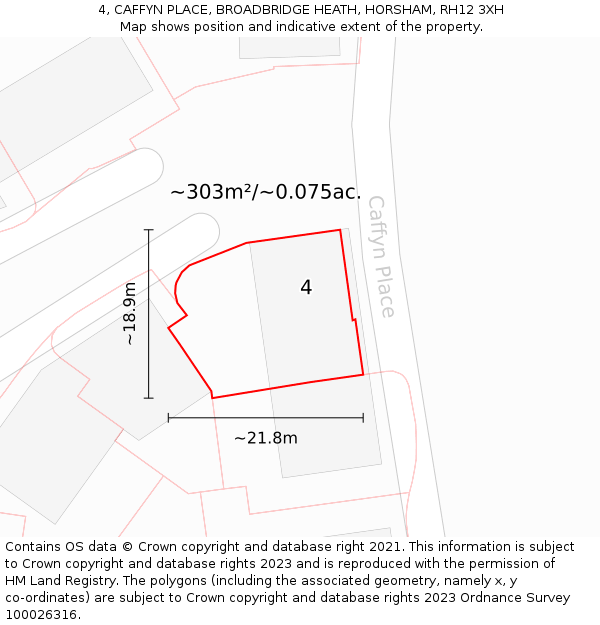 4, CAFFYN PLACE, BROADBRIDGE HEATH, HORSHAM, RH12 3XH: Plot and title map