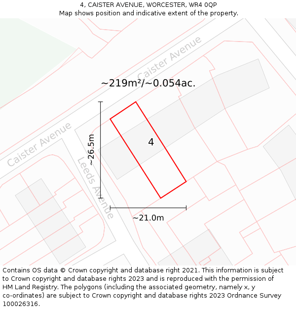 4, CAISTER AVENUE, WORCESTER, WR4 0QP: Plot and title map