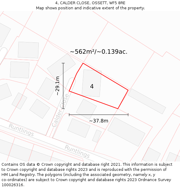 4, CALDER CLOSE, OSSETT, WF5 8RE: Plot and title map