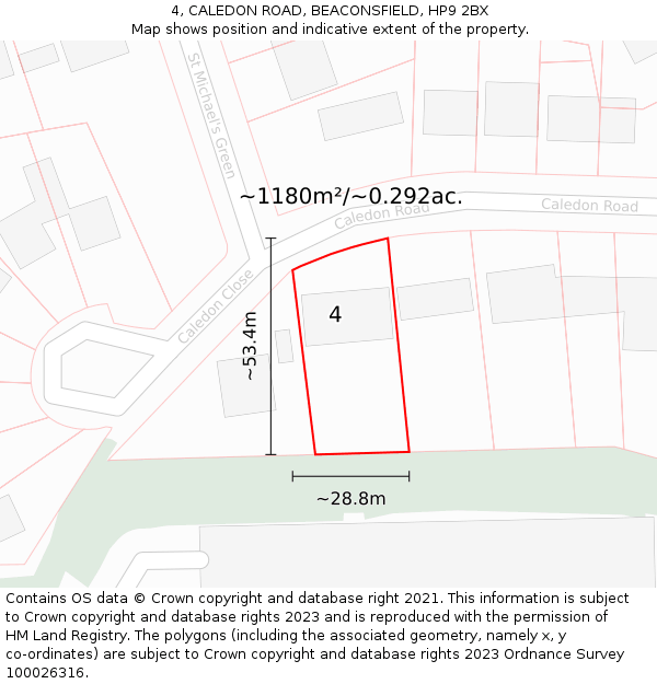 4, CALEDON ROAD, BEACONSFIELD, HP9 2BX: Plot and title map