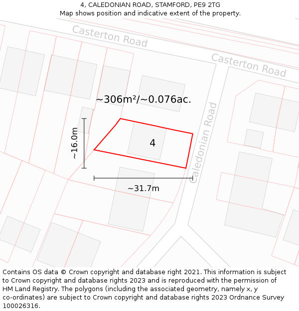 4, CALEDONIAN ROAD, STAMFORD, PE9 2TG: Plot and title map