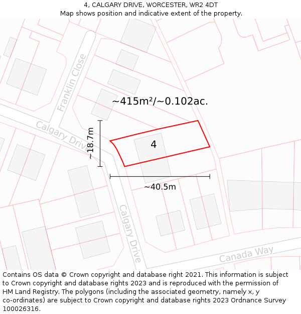 4, CALGARY DRIVE, WORCESTER, WR2 4DT: Plot and title map