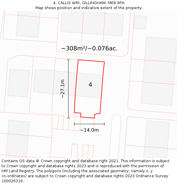 4, CALLIS WAY, GILLINGHAM, ME8 9PA: Plot and title map