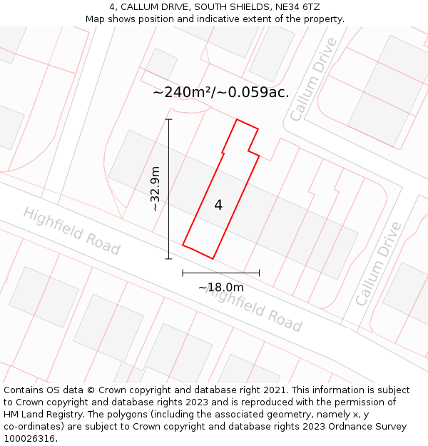 4, CALLUM DRIVE, SOUTH SHIELDS, NE34 6TZ: Plot and title map