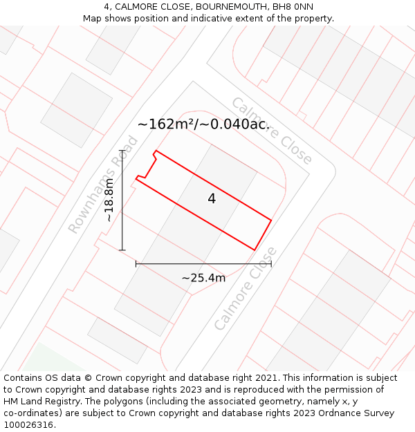 4, CALMORE CLOSE, BOURNEMOUTH, BH8 0NN: Plot and title map