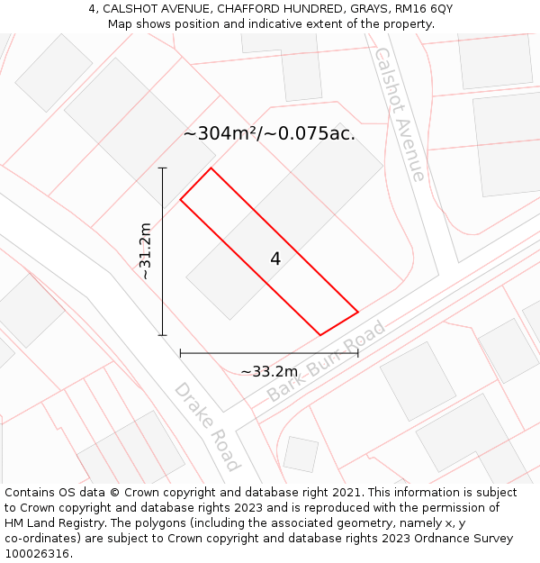 4, CALSHOT AVENUE, CHAFFORD HUNDRED, GRAYS, RM16 6QY: Plot and title map