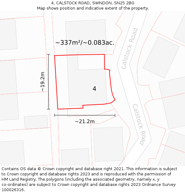 4, CALSTOCK ROAD, SWINDON, SN25 2BG: Plot and title map