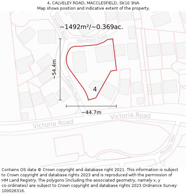 4, CALVELEY ROAD, MACCLESFIELD, SK10 3NA: Plot and title map