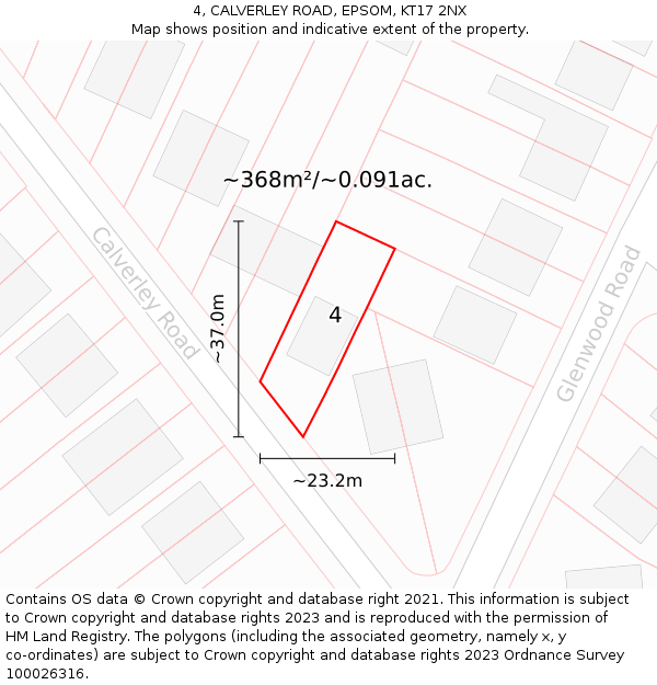 4, CALVERLEY ROAD, EPSOM, KT17 2NX: Plot and title map