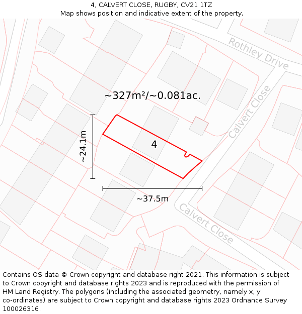 4, CALVERT CLOSE, RUGBY, CV21 1TZ: Plot and title map