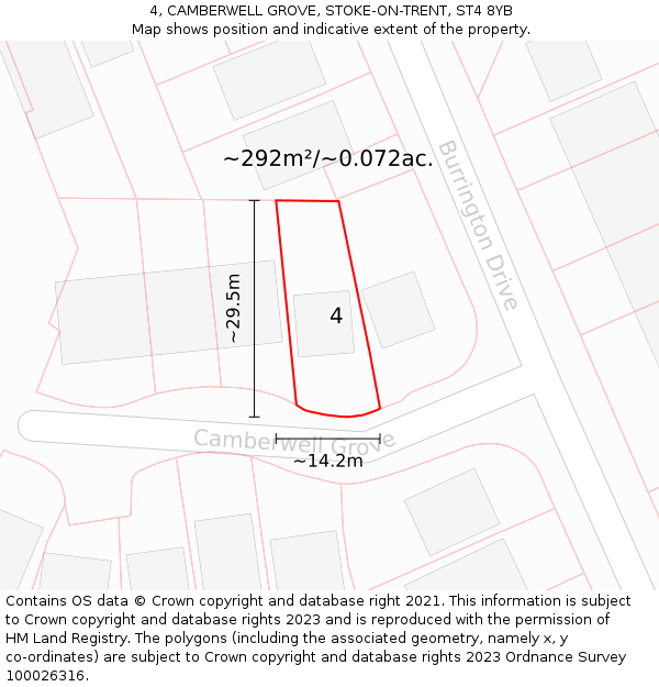 4, CAMBERWELL GROVE, STOKE-ON-TRENT, ST4 8YB: Plot and title map