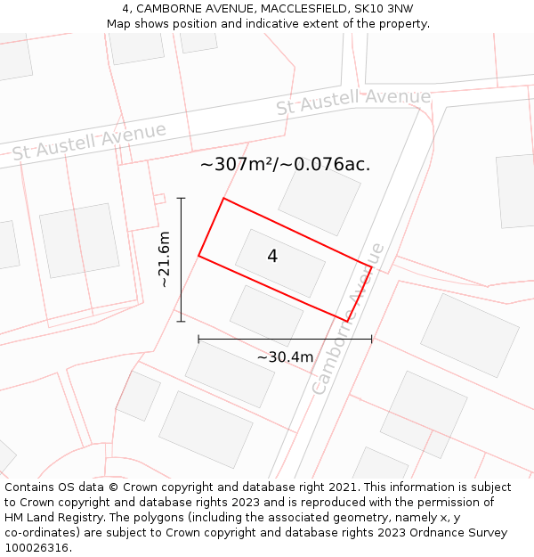 4, CAMBORNE AVENUE, MACCLESFIELD, SK10 3NW: Plot and title map