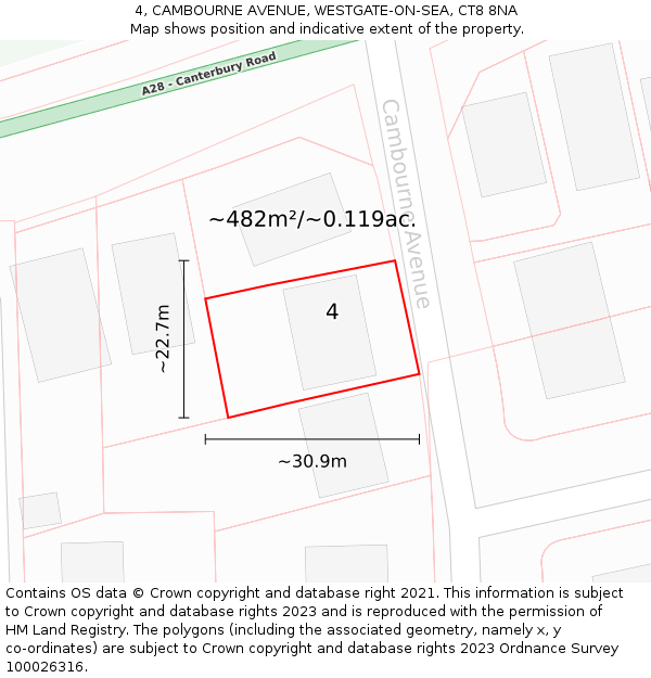 4, CAMBOURNE AVENUE, WESTGATE-ON-SEA, CT8 8NA: Plot and title map