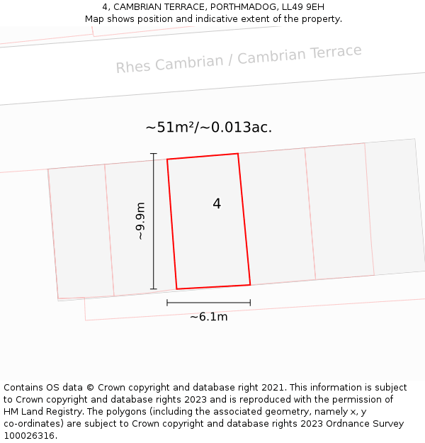 4, CAMBRIAN TERRACE, PORTHMADOG, LL49 9EH: Plot and title map