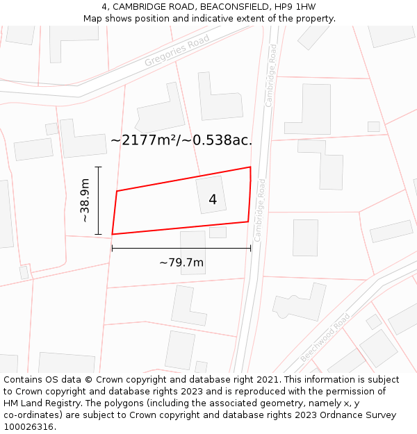 4, CAMBRIDGE ROAD, BEACONSFIELD, HP9 1HW: Plot and title map