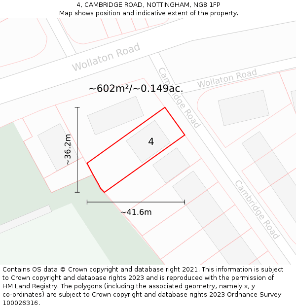 4, CAMBRIDGE ROAD, NOTTINGHAM, NG8 1FP: Plot and title map