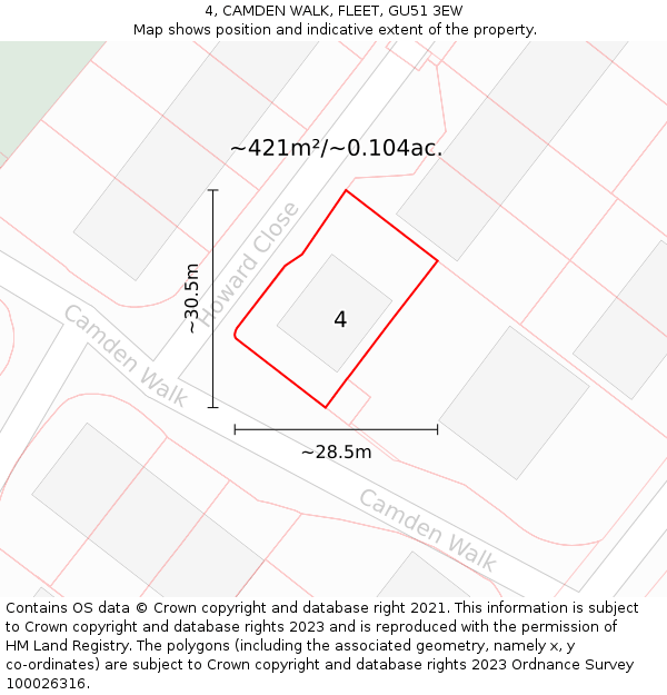 4, CAMDEN WALK, FLEET, GU51 3EW: Plot and title map