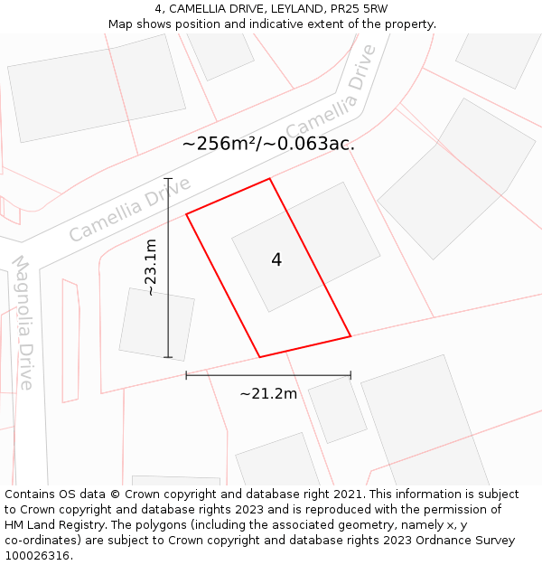 4, CAMELLIA DRIVE, LEYLAND, PR25 5RW: Plot and title map