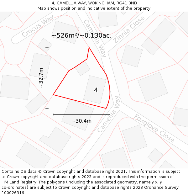 4, CAMELLIA WAY, WOKINGHAM, RG41 3NB: Plot and title map