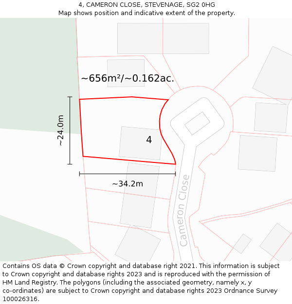 4, CAMERON CLOSE, STEVENAGE, SG2 0HG: Plot and title map