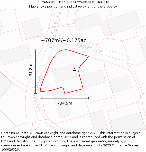 4, CAMPBELL DRIVE, BEACONSFIELD, HP9 1TF: Plot and title map