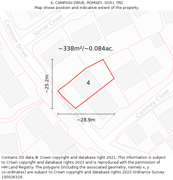 4, CAMPION DRIVE, ROMSEY, SO51 7RD: Plot and title map