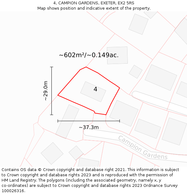 4, CAMPION GARDENS, EXETER, EX2 5RS: Plot and title map