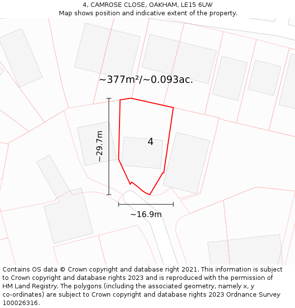 4, CAMROSE CLOSE, OAKHAM, LE15 6UW: Plot and title map