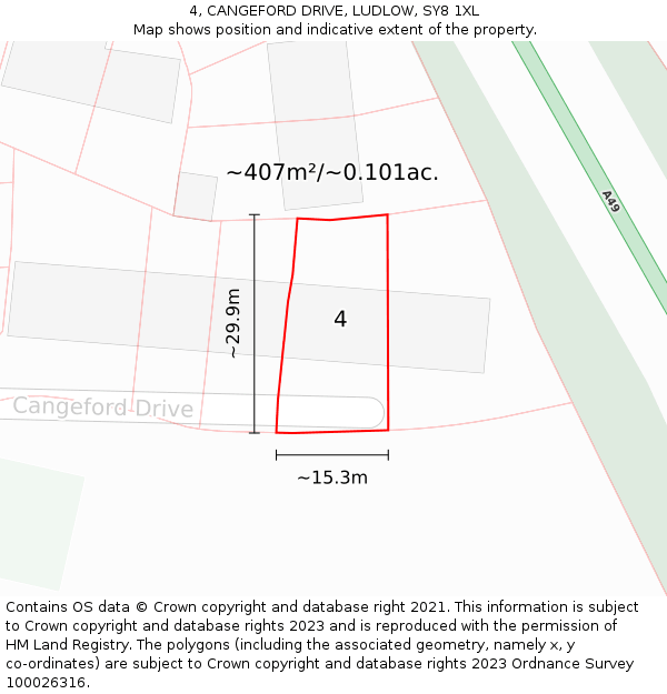 4, CANGEFORD DRIVE, LUDLOW, SY8 1XL: Plot and title map