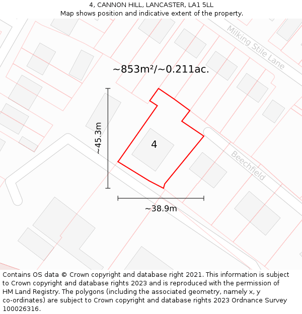 4, CANNON HILL, LANCASTER, LA1 5LL: Plot and title map