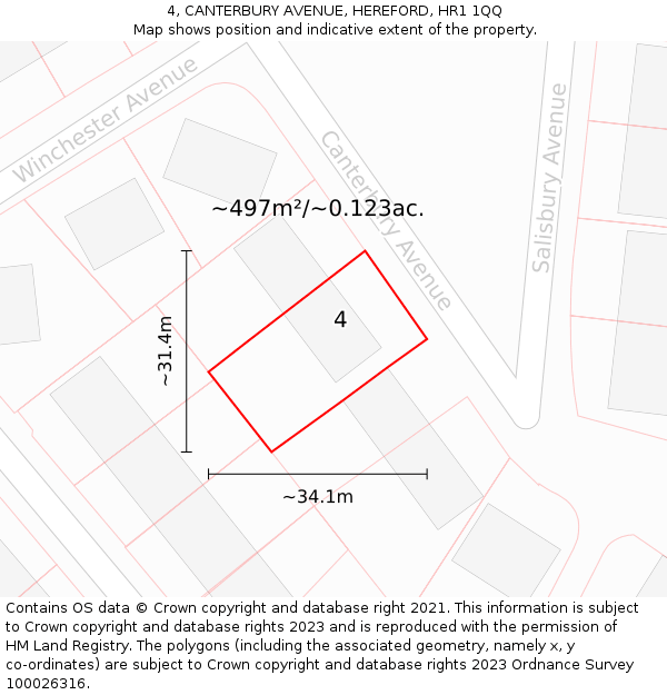 4, CANTERBURY AVENUE, HEREFORD, HR1 1QQ: Plot and title map