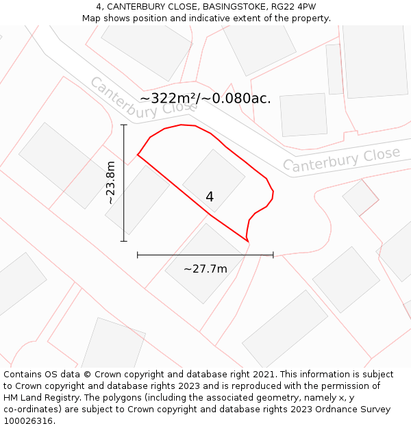 4, CANTERBURY CLOSE, BASINGSTOKE, RG22 4PW: Plot and title map