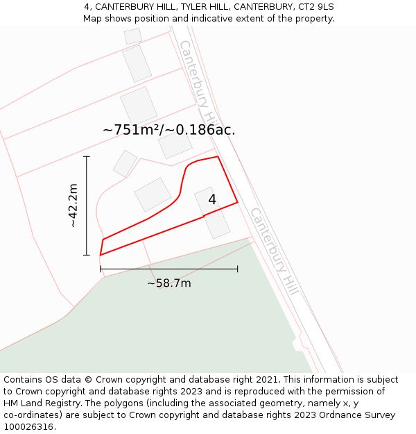 4, CANTERBURY HILL, TYLER HILL, CANTERBURY, CT2 9LS: Plot and title map